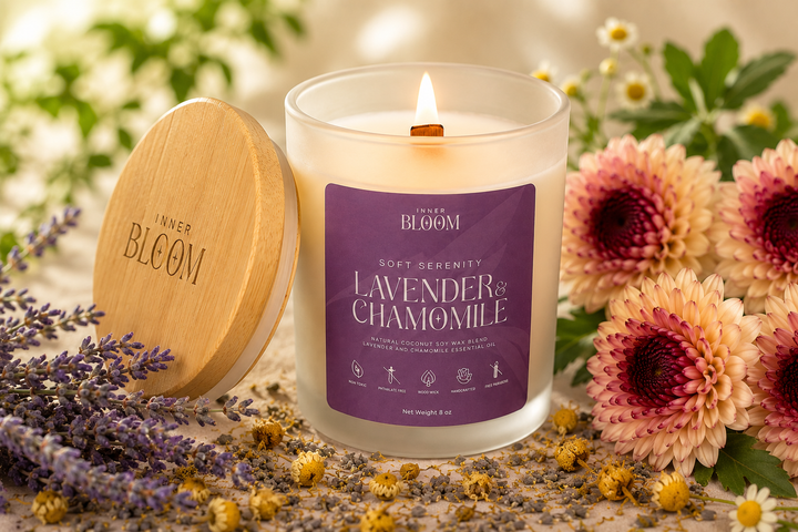 Lavender Chamomile Candle | Natural Coconut-Soy Candle for Relaxation | Inner Bloom