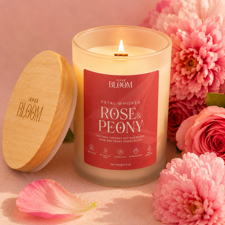 Rose Peony Candle | Floral Natural Soy Candle | Wood Wick | Inner Bloom