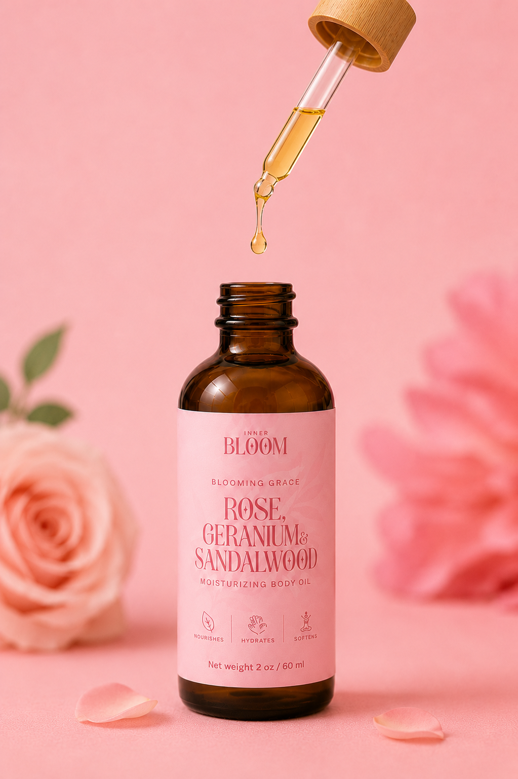 Rose Geranium Body Oil | Luxury Floral Skin Oil | Sandalwood Rosehip | Inner Bloom