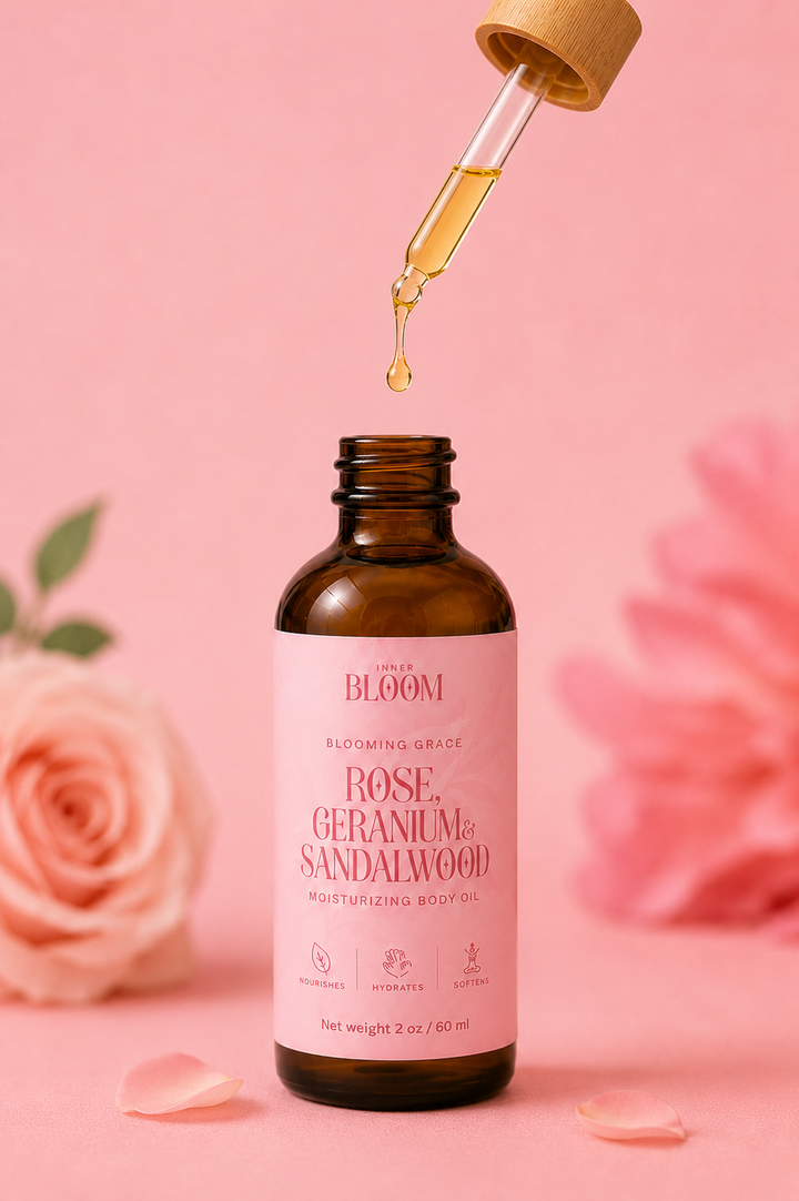 Rose Geranium Body Oil | Luxury Floral Skin Oil | Sandalwood Rosehip | Inner Bloom