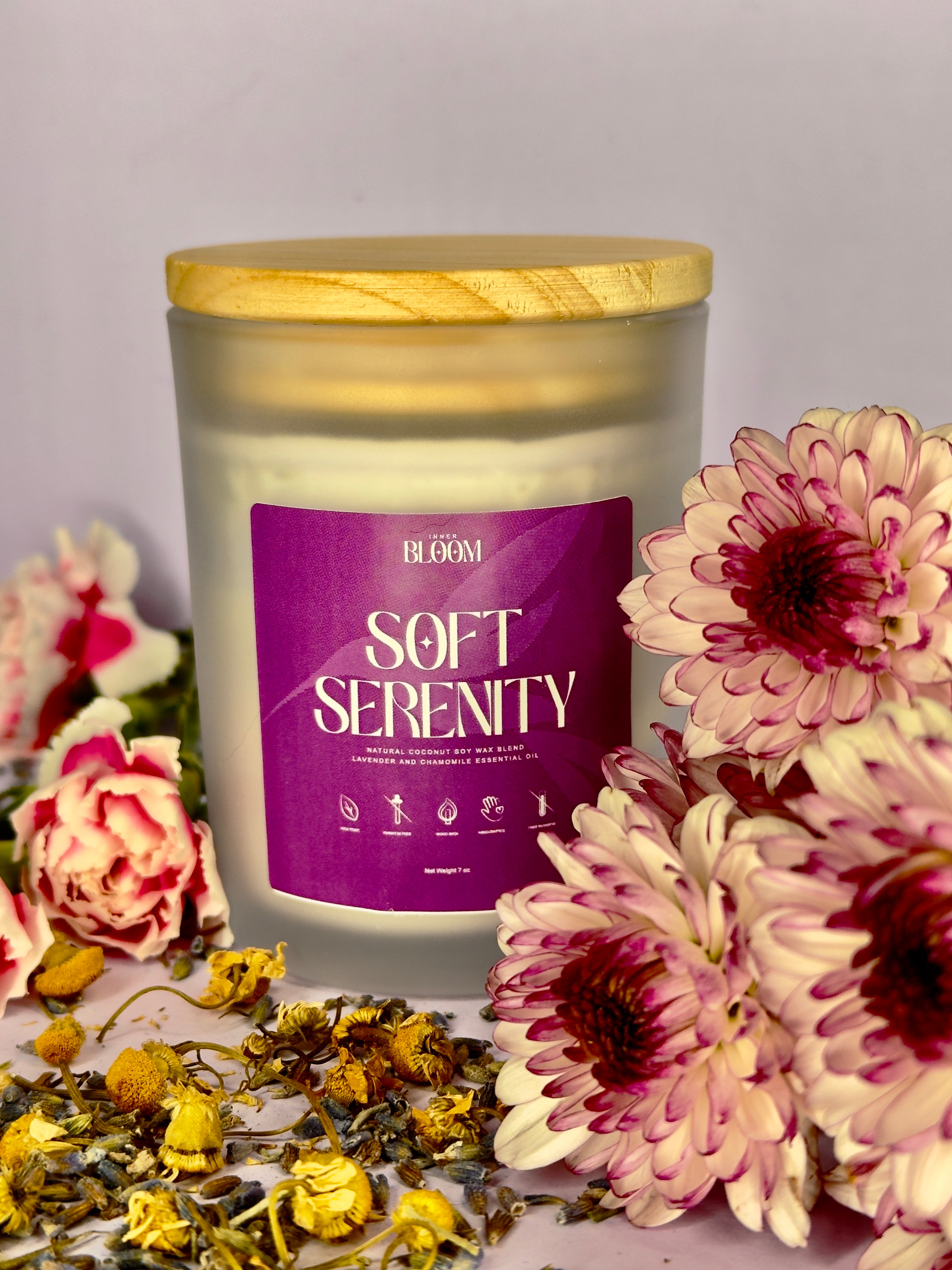 Soft Serenity Lavender & Chamomile Candle | Coconut Soy Wax | Wood Wick
